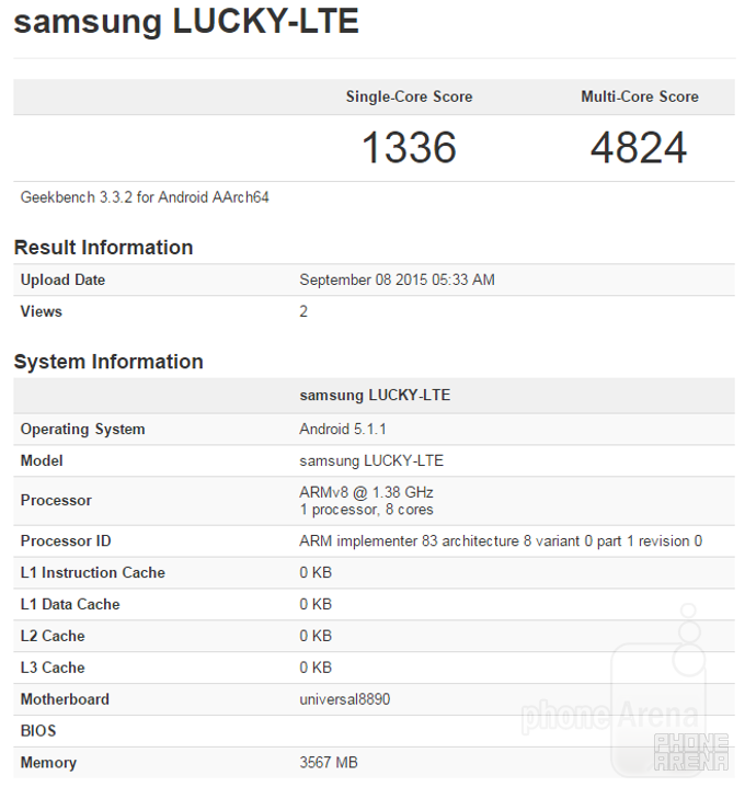A Samsung &#039;Lucky-LTE&#039; device crops up with an Exynos 8890 and 4GB RAM, posts great score