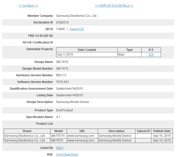 The 18.4-inch Samsung Galaxy View is Bluetooth certified - Bluetooth SIG certifies 18.4-inch Samsung Galaxy View?