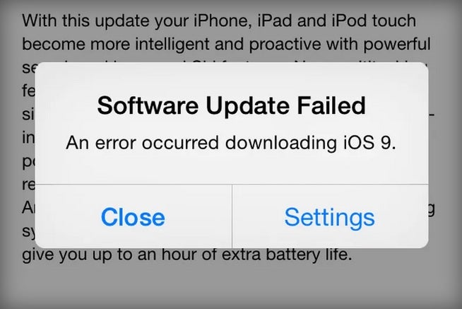Early failures reported on iOS 9 downloads