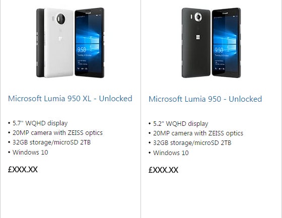 Microsoft mistakenly posts up the Lumia 950 and 950 XL to official Web store