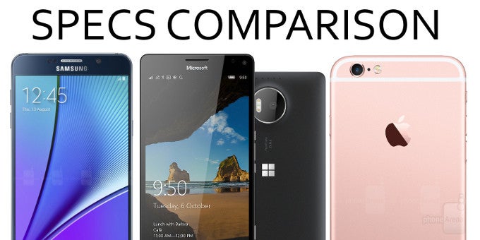 Microsoft 950 XL vs Apple iPhone 6s Plus vs Samsung Galaxy Note5: specs comparison