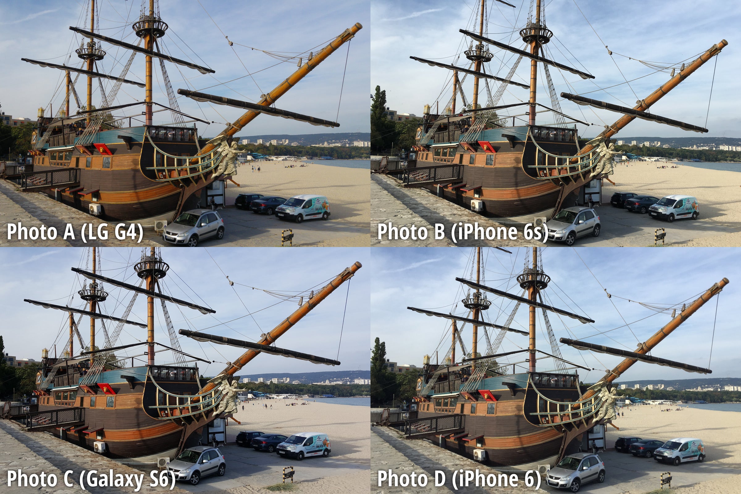Side-by-side preview. Click to zoom in - Samsung Galaxy S6 and iPhone 6s dominate our blind camera comparison, LG G4 and iPhone 6 – not as much