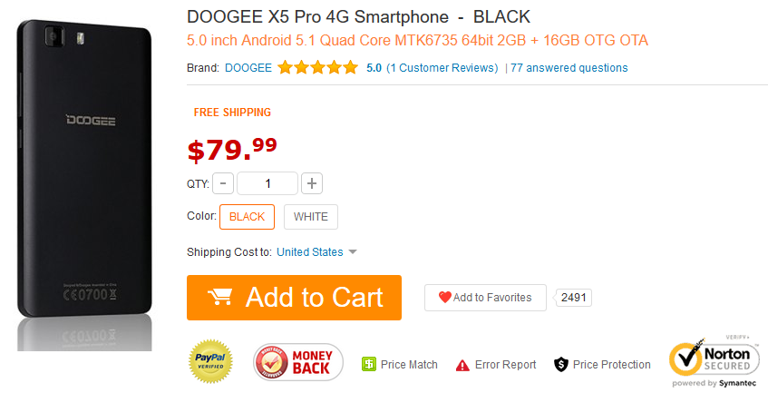 The Doogee X5 Pro, which received a bump in specs from the earlier Doogee X5 model - Doogee X5 Pro gets CPU, RAM, ROM and connectivity bump