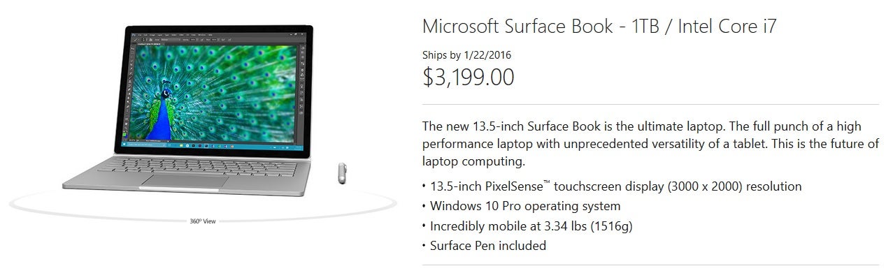 Waiting to order the 1TB model of Microsoft’s Surface Book? Bring lots of money