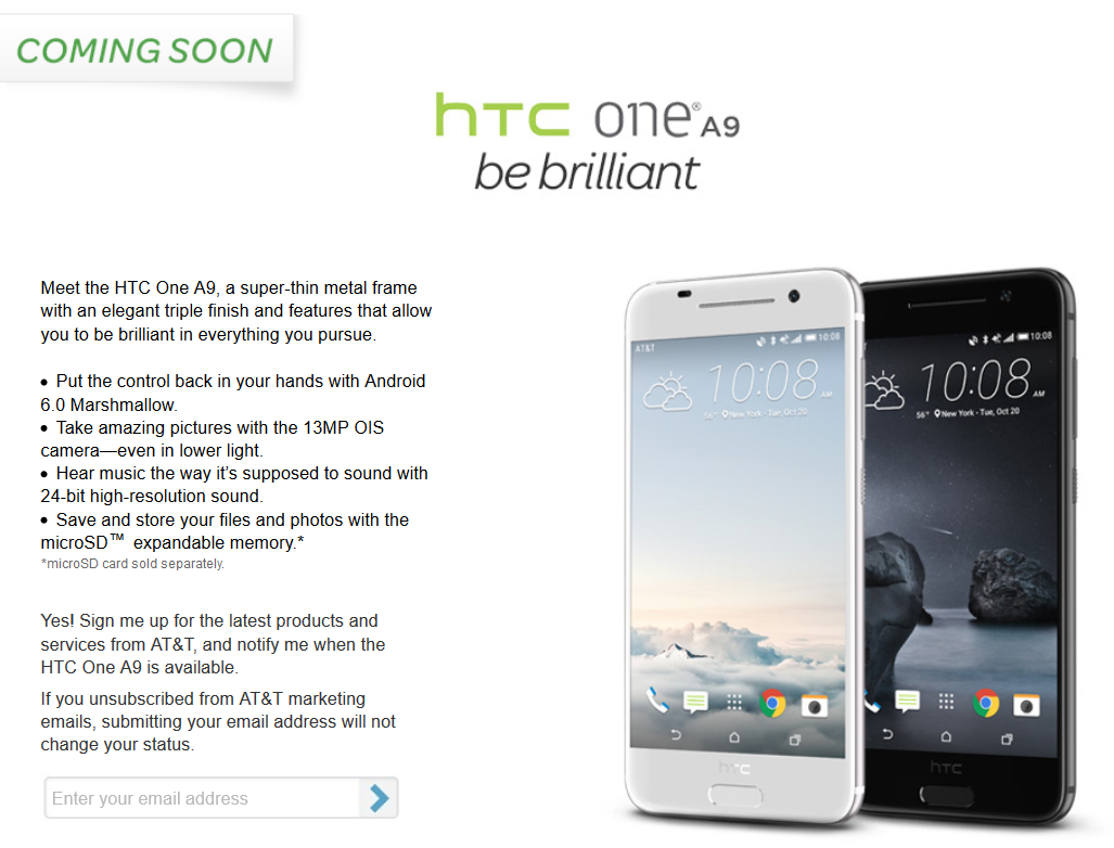 Pre-register for the HTC One A9 at AT&amp;T - AT&T says it too will sell the HTC One A9