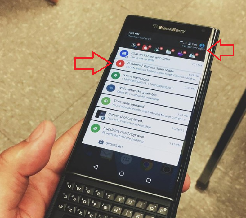 BlackBerry Priv pictured running on Verizon&#039;s network - Photo of Verizon flavored BlackBerry Priv spotted on social media