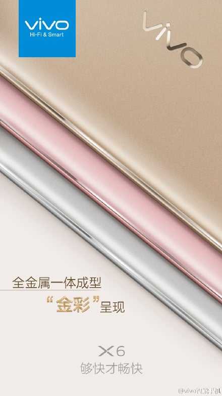 Vivo teases the “faster than iPhone” X6 – all-metal design and three finishes confirmed