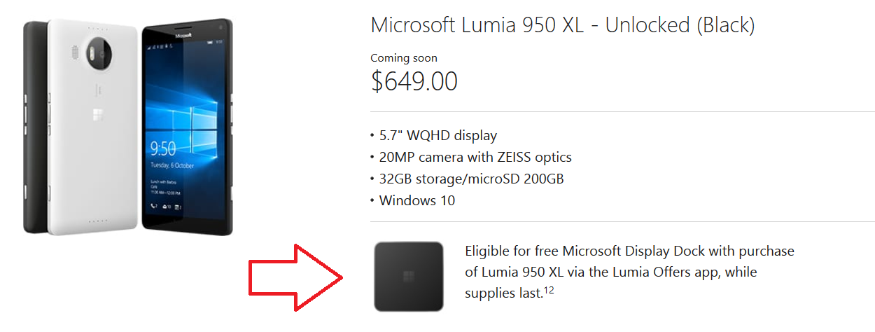 Buy a Lumia 950 XL in the U.S. or Canada and receive a $99 Display Dock for free - Microsoft giving away a free Display Dock to U.S. and Canadian Lumia 950 XL buyers