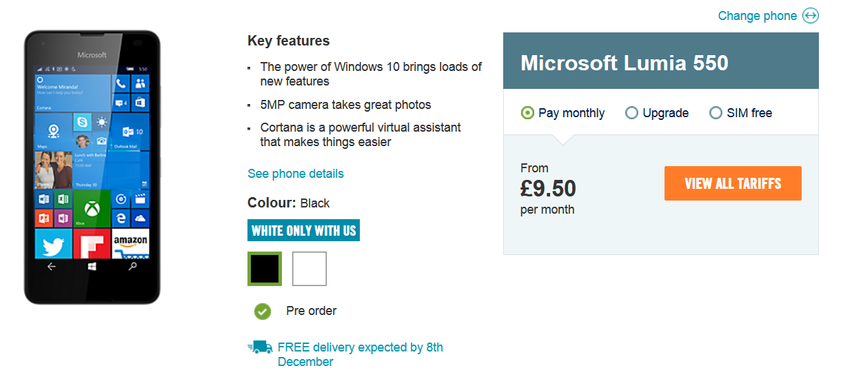Pre-order the Microsoft Lumia 550 from Carphone Warehouse - Pre-order the Microsoft Lumia 550 now from Carphone Warehouse; phone arrives December 8th
