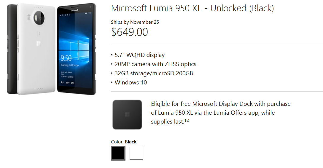 Pre-order the Lumia 950 XL from the U.S. Microsoft Store - Microsoft Lumia 950 XL can now be pre-ordered in the U.S.; phablet ships November 25th