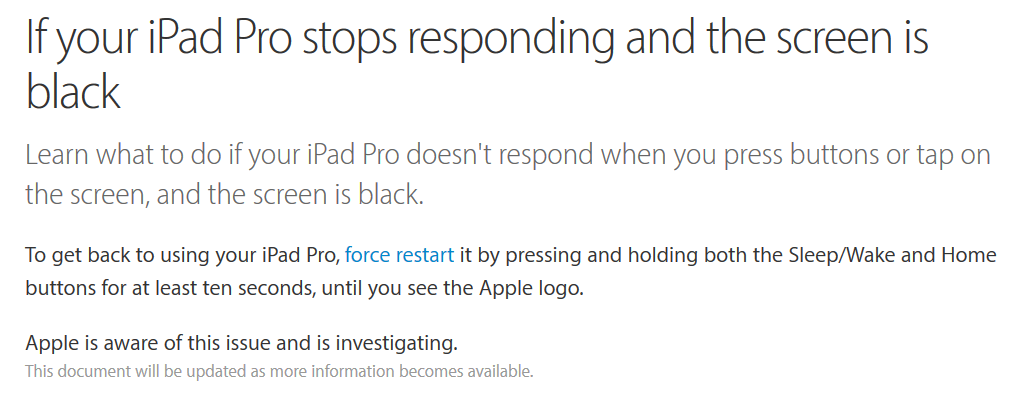 Apple is trying to find out what causes some iPad Pro units to become unresponsive when being charged - Apple investigating reports of frozen iPad Pro slates, with a screen that turns black after charging