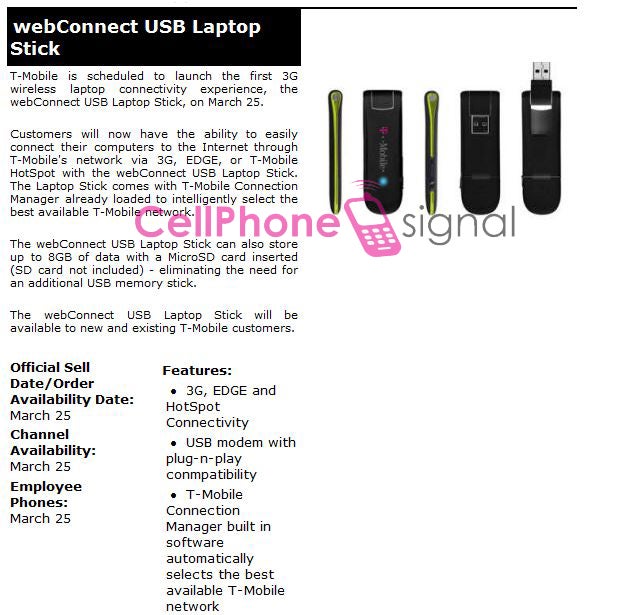 T-Mobile&#039;s 3G webConnect mobile data card due out March 25th?