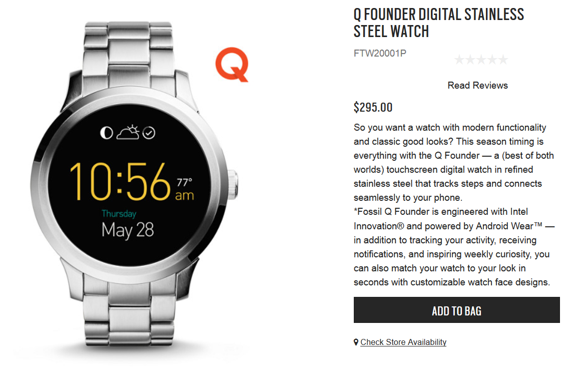 The Fossill Q Founder smartwatch is now on sale - Fossil Q Founder smartwatch launches with a &quot;flat tire&quot; and $295 price tag