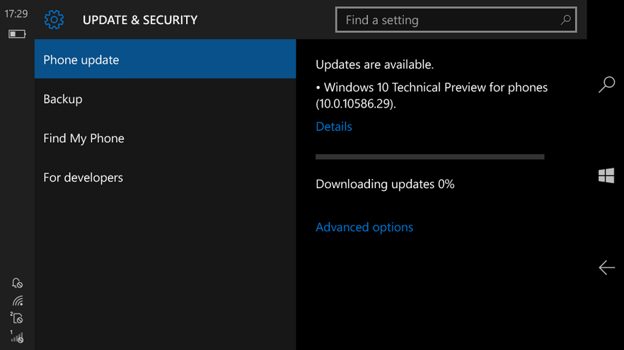Windows Insiders in the Fast Ring can now install Windows 10 Mobile Preview Build 10586.29 with bug fixes and security updates - Insiders in the Fast Ring can now install Windows 10 Mobile Preview Build 10586.29