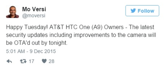 Mo Versi spills the beans on the AT&amp;amp;T HTC One A9 update - AT&amp;T HTC One A9 receives its monthly security update