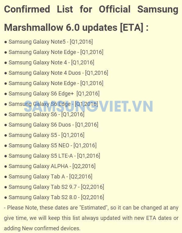 Samsung's latest Marshmallow update schedule leak reveals Note 5 moved to Q1