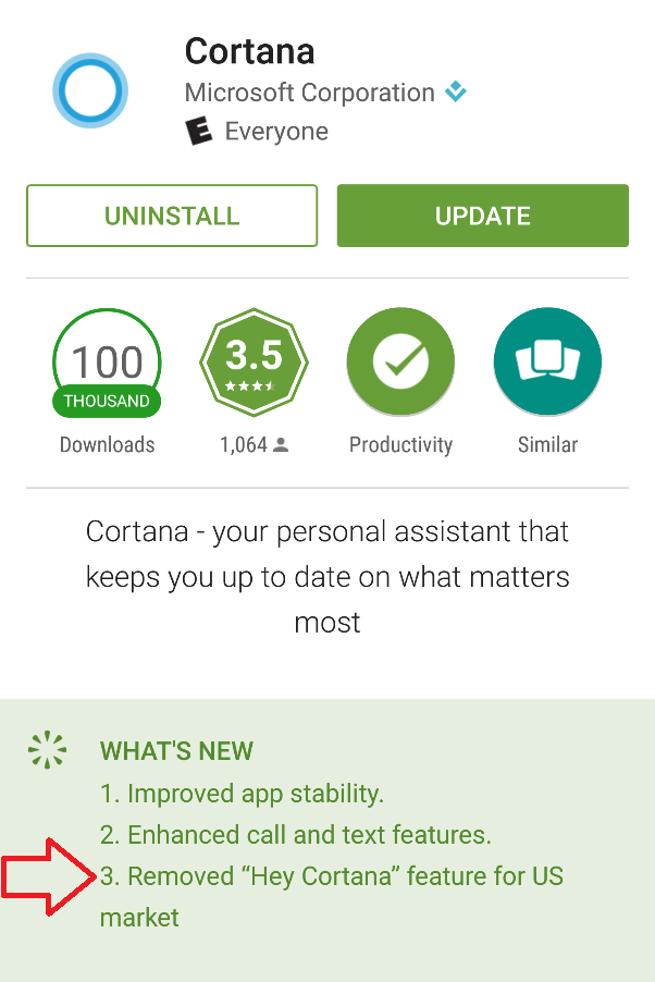 Cortana for Android receives an update - &quot;Hey Cortana&quot; voice activation blocks &quot;OK Google&quot; on U.S. Android phones; feature removed in update