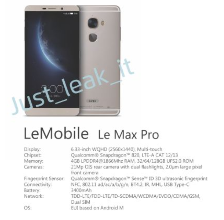 New details leak about highly-spec'd LeTV LeMax Pro