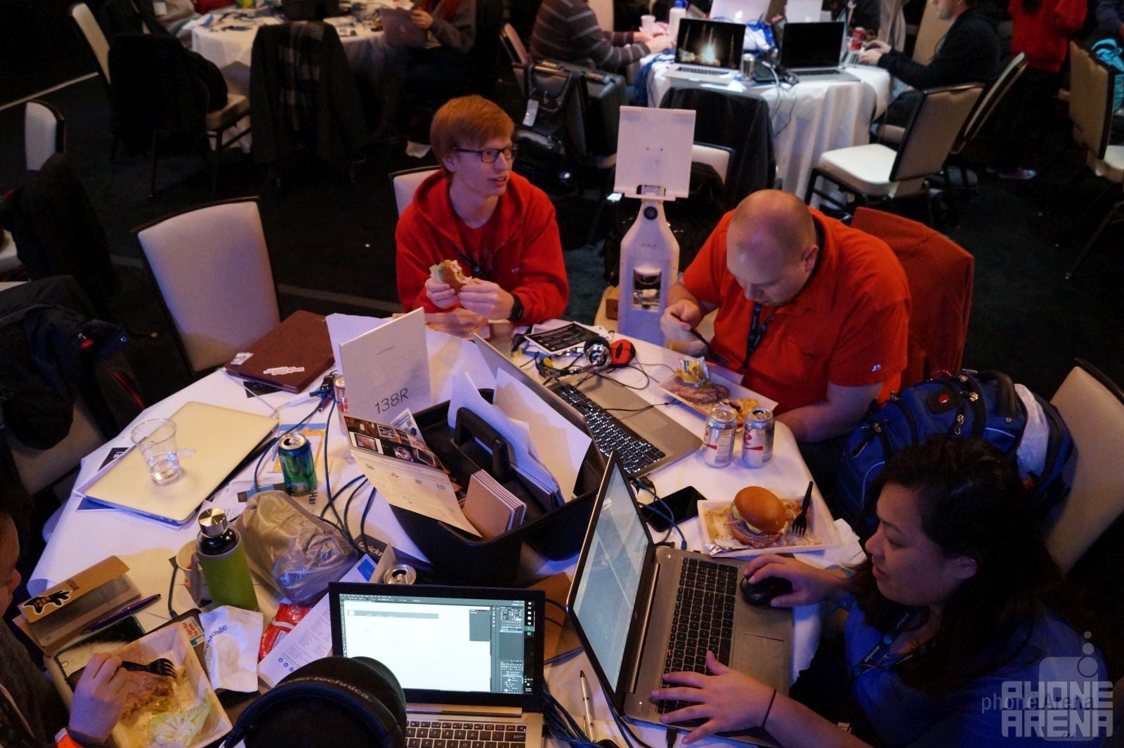 Developers from the University of Washington at Tacoma take turns refueling and coding while the marathon hackathon gets underway at the AT&amp;amp;T Developer Summit - The AT&amp;T Developer Summit Hackathon is well underway