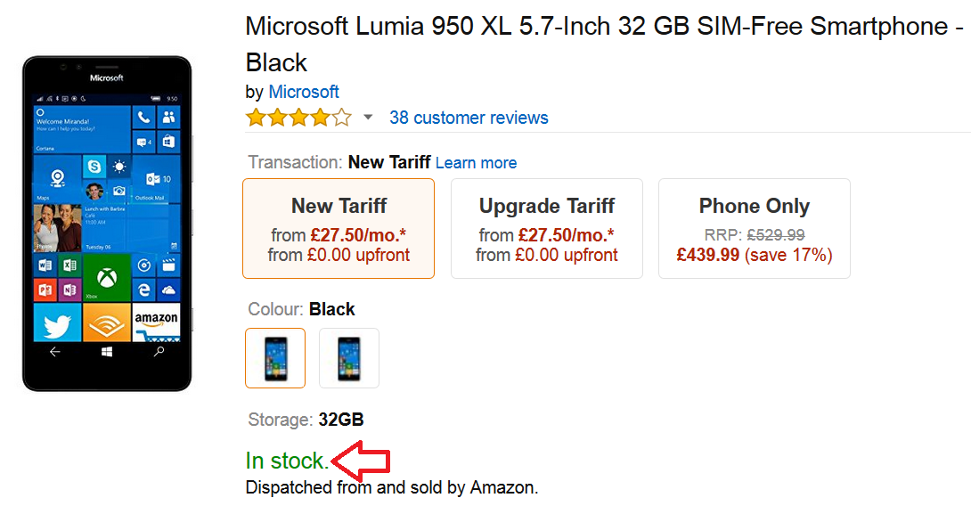 Amazon U.K. is once again selling the Microsoft Lumia 950 XL - Amazon U.K. resumes sales of the Microsoft Lumia 950 XL