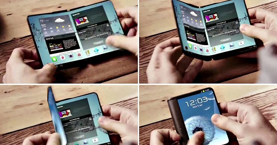 A screengrab from a Samsung-made video showing a concept for a foldable-screen phone - First foldable Samsung phone could come by the end of 2016