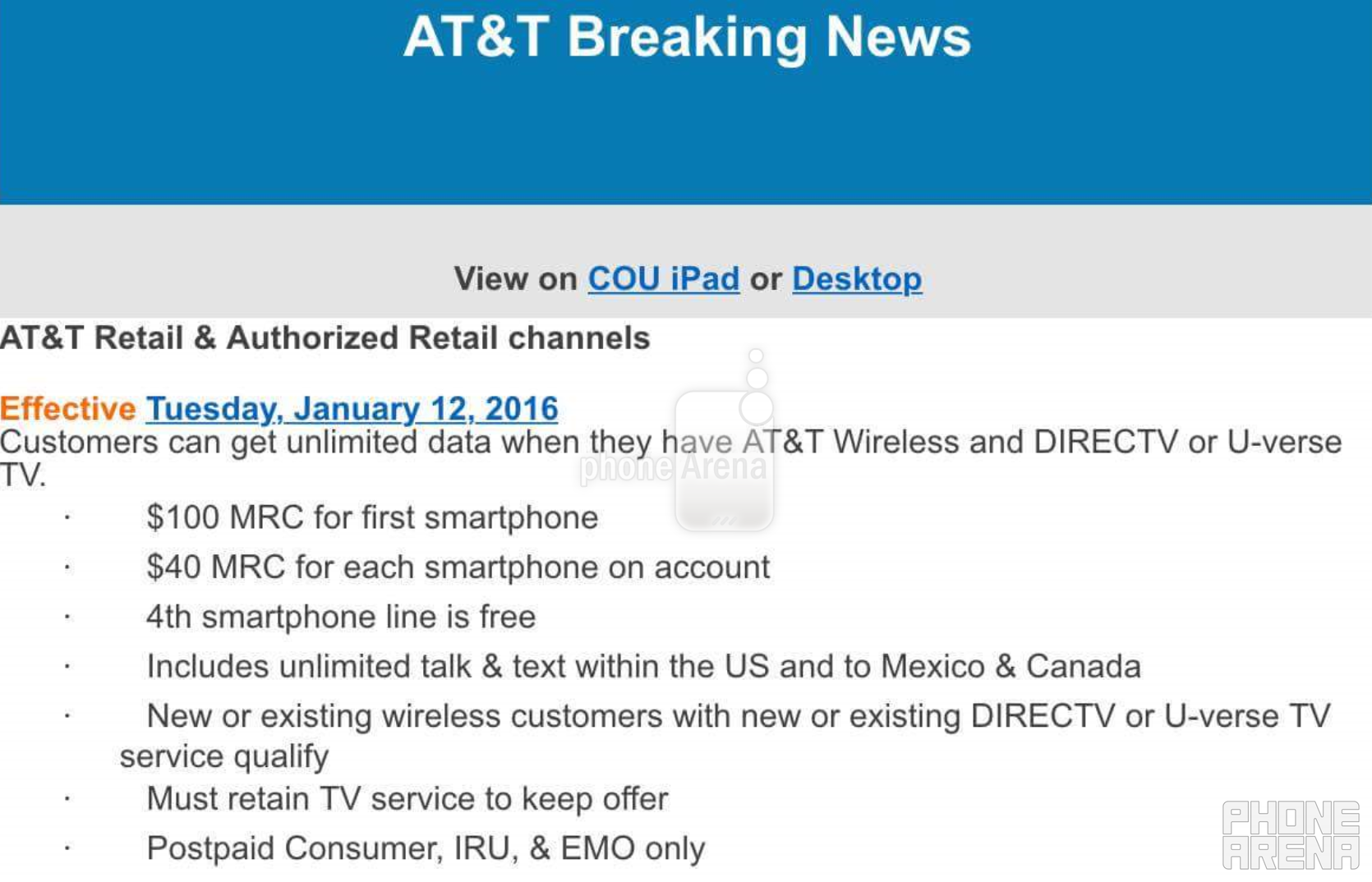 AT&amp;T offering unlimited mobile data to DirecTV and U-Verse customers