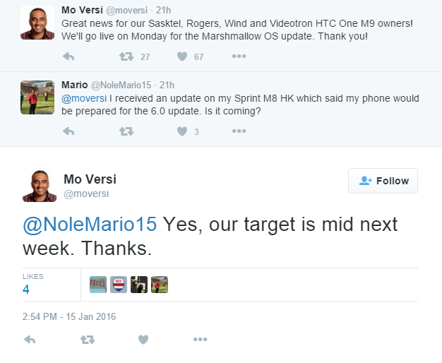 HTC&#039;s Mo Versi reveals that the Sprint branded HTC One M9 will receive Android 6.0 in the middle of next week - Sprint HTC One M9 to receive Android Marshmallow update in the middle of next week