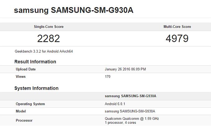 The AT&amp;T version of the Samsung Galaxy S7 gets spotted on Geekbench - AT&T's Samsung Galaxy S7 version spotted in leaked benchmark result