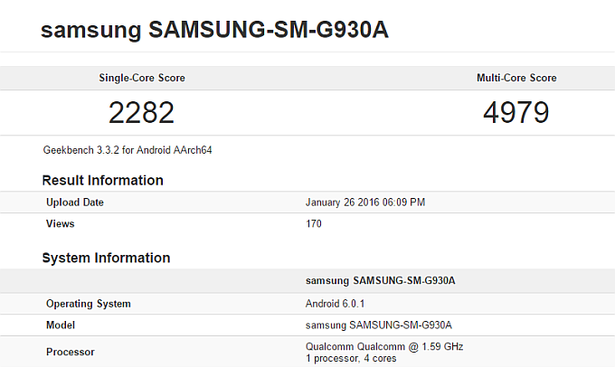 The AT&amp;amp;T version of the Samsung Galaxy S7 gets spotted on Geekbench - AT&amp;T&#039;s Samsung Galaxy S7 version spotted in leaked benchmark result