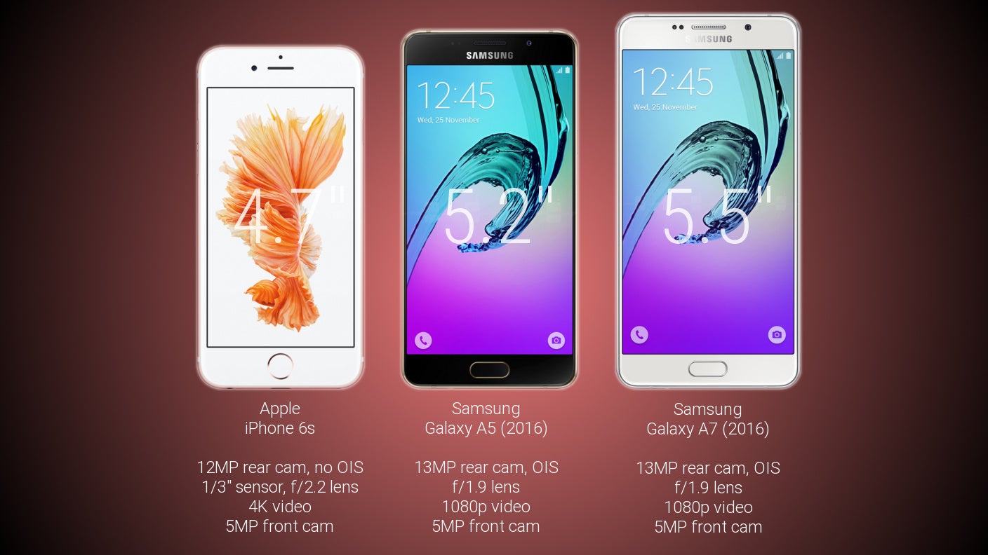 Apple iPhone 6s, Samsung Galaxy A5 (2016), Galaxy A7 (2016) camera specs - Samsung Galaxy A7 (2016) vs Galaxy A5 (2016) vs Apple iPhone 6s: quick camera comparison