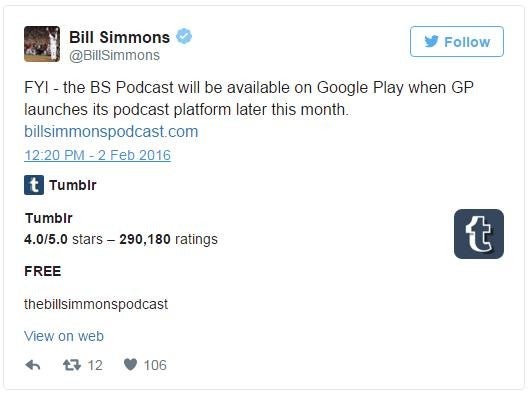 Bill Simmons leaks Google Play Podcasts coming later this month