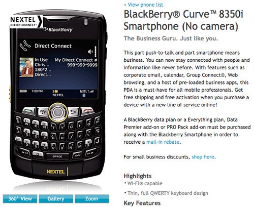 Sprint offers BlackBerry Curve 8350i with no camera
