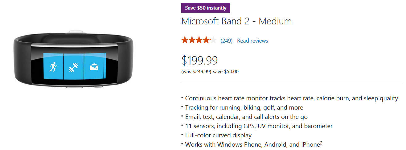 Until February 20th, the Microsoft Band 2 is $50 off from the Microsoft Store - For a limited time, take $50 off the Microsoft Band 2 (U.S. only)