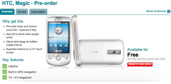 Abracadbra! Vodafone is taking pre-orders for the HTC Magic with a May 5th shipping date
