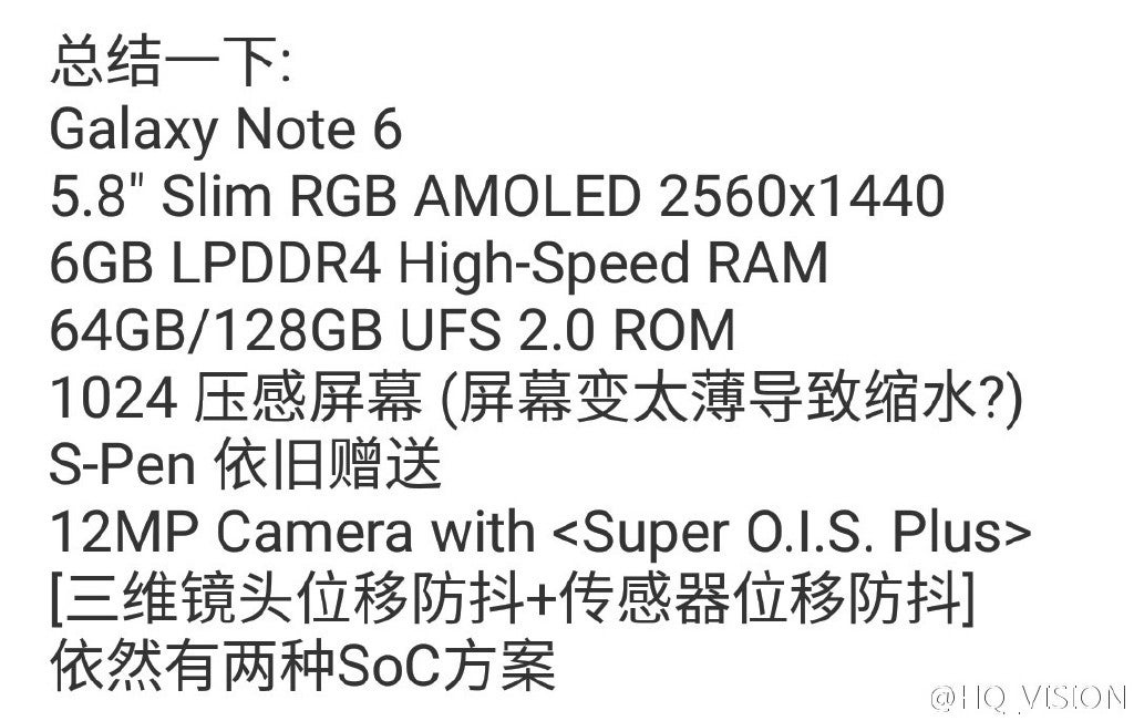 Galaxy Note 6 may ship with 5.8" display, 6 GB RAM and 12 MP camera