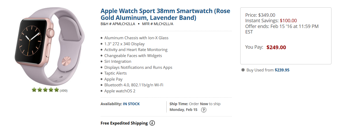 Save as much as 29% on the purchase of an Apple Watch from B&H Photo - Looking for a Valentine's Day gift? Save $100 on 20 Apple Watch models at B&H Photo