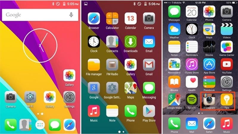 Freedom 251 - left and middle, iOS to the right. What a difference! - The $4 Freedom 251 smartphone's launch has been an utter trainwreck