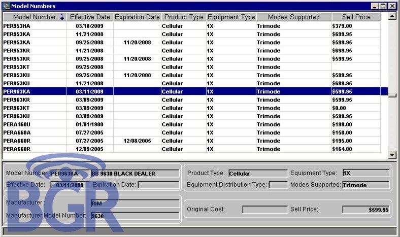 Bell&#039;s inventory report shows the BlackBerry Tour 9630?