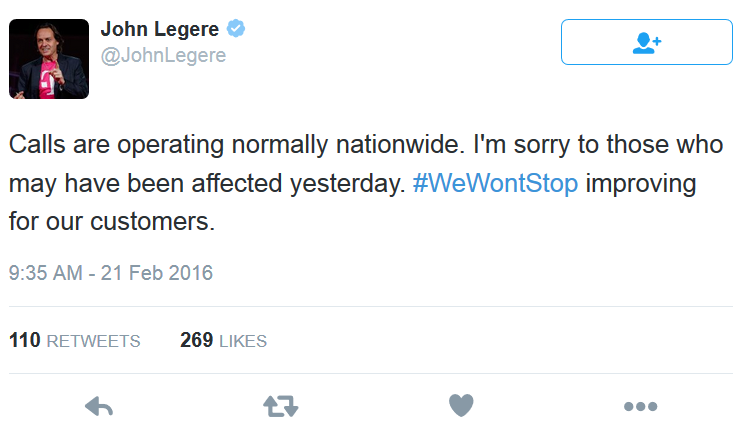 T-Mobile CEO John Legere says that the carrier&#039;s network is now running normally - T-Mobile CEO Legere says its network is now &quot;operating normally nationwide&quot;