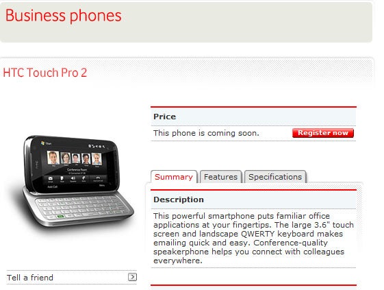 Vodafone UK says HTC Touch Pro2 is Coming Soon