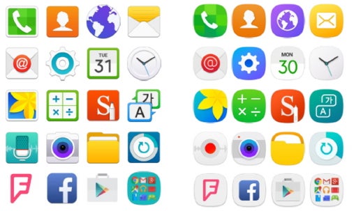 Initial Galaxy S6 (left) vs Galaxy S7 (right) iconography - Poll results: Do you like Samsung's new TouchWiz 'squircle' icons?