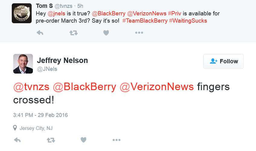 Verizon VP confirms that BlackBerry Priv pre-orders will begin on Verizon March 3rd - Verizon to begin pre-orders for the BlackBerry Priv on March 3rd, launch phone on March 11th?