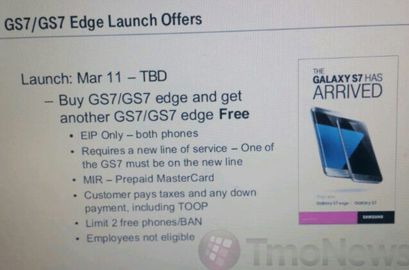 Leaked memo hints at upcfoming BOGO deal for the Galaxy S7 and Galaxy S7 edge on T-Mobile - Leaked internal T-Mobile memo reveals Samsung Galaxy S7/Galaxy S7 edge BOGO is coming