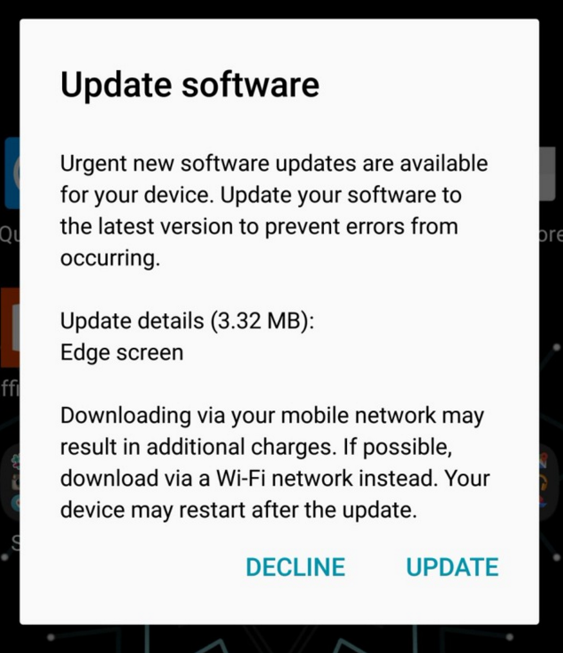 A small update has been sent out for the edge screen on the Samsung Galaxy S7 edge - Small but &quot;urgent&quot; update sent to the Samsung Galaxy S7 edge