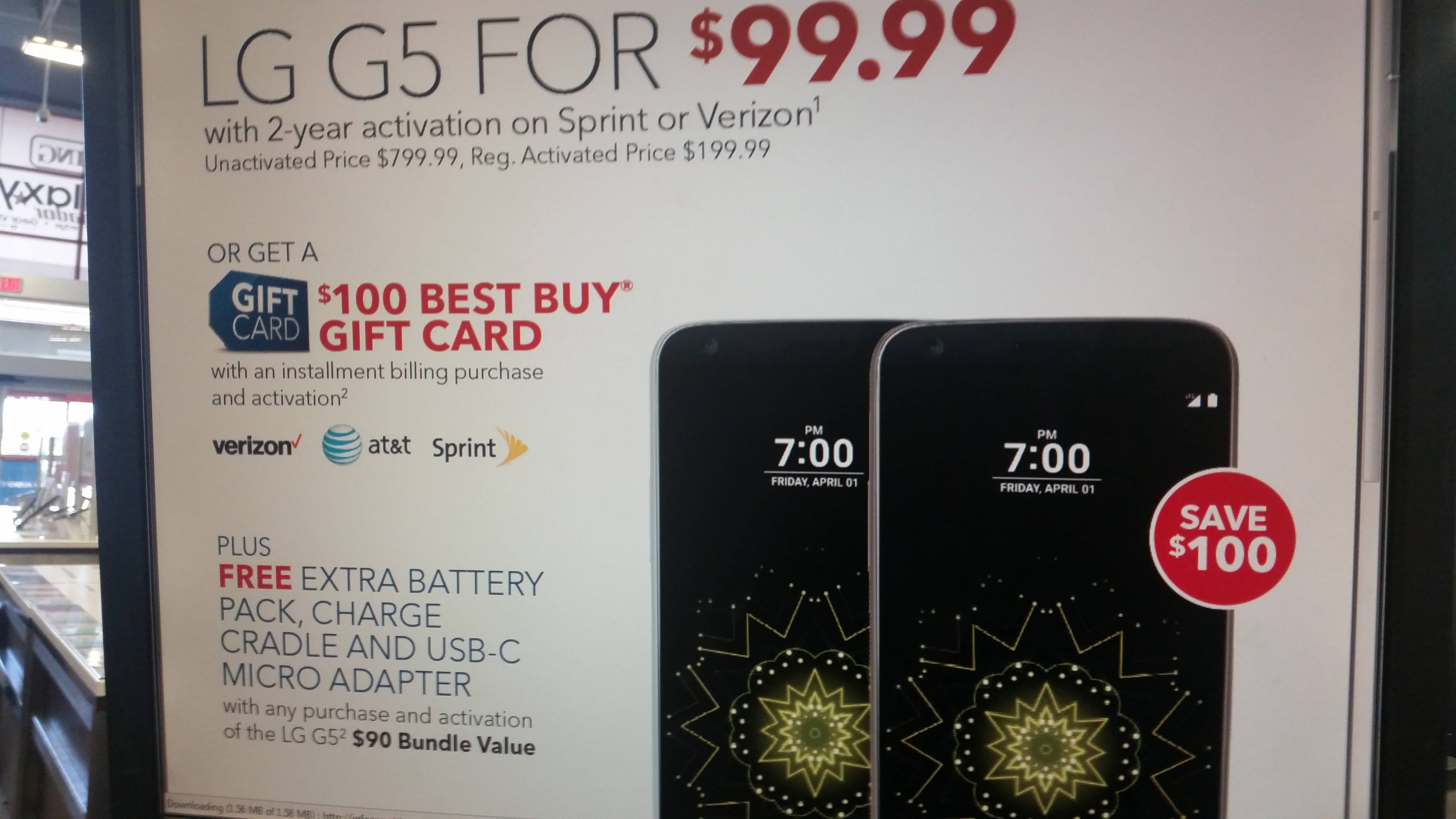 Best Buy's LG G5 offers as pictured by Reddit user 'BlueShirted' - LG G5 launches globally on March 31, Best Buy offers and carrier pre-orders revealed as well