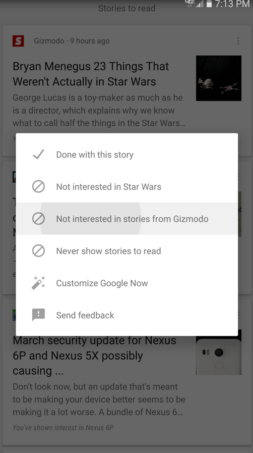 Customize Google Now by tapping on the three dot overflow menu - Make Google Now more useful with a few taps on the screen