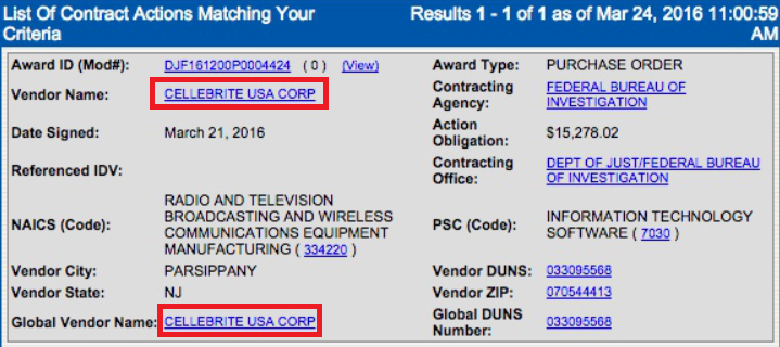 Cellebrite signed a contract with the FBI on Monday - FBI paying Cellebrite $15,278 to open Syed Farook&#039;s Apple iPhone 5c?