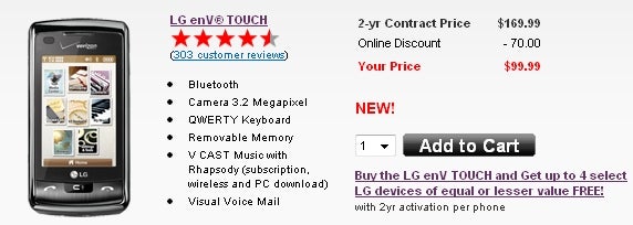LG enV Touch price lowered to $99, but for how long?