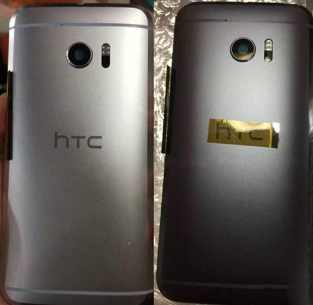 Leaked photo of the HTC 10 in black, on right next to the silver model - HTC 10 surfaces in black; logo is gone from the front