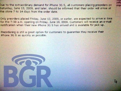 1 to 2 weeks delay for iPhone 3G S not yet pre-ordered from AT&T